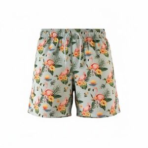 George Mens Flamingo Tropical Print Swim Trunks Blue Floral Mesh Liner Large